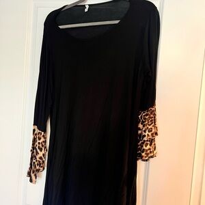 Black Tunic Shirt with Cheetah Sleeves